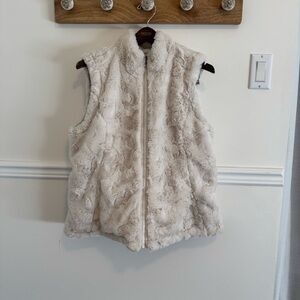 Nicole Miller Vest Large Cream Faux Fur Reversible Scandi Girl Quilted